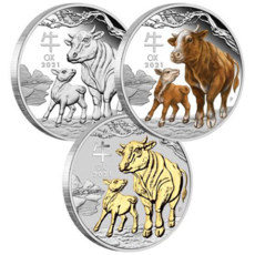 Набiр із 3 монет “Рiк Бика 2021”, 3 унції