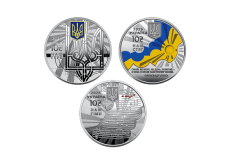 Набір із трьох срібних пам`ятних монет «Державні символи України» у футлярі