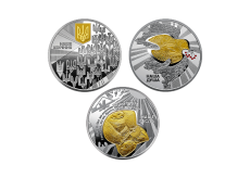 Набір із трьох срібних пам`ятних монет «Державні символи України» у футлярі Face