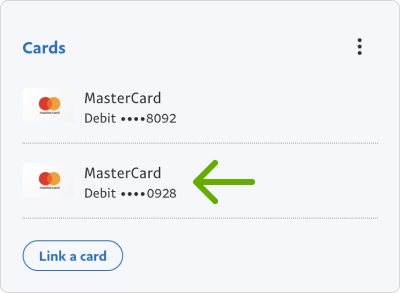 Виберіть картку, що з’явилася в списку доступних карток.