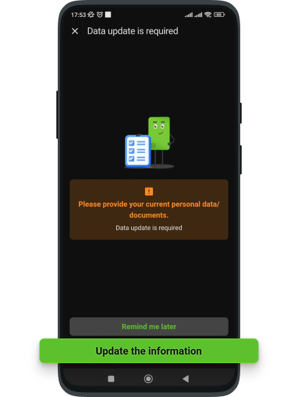 Log in to Privat24 and click the “Update Information” button.