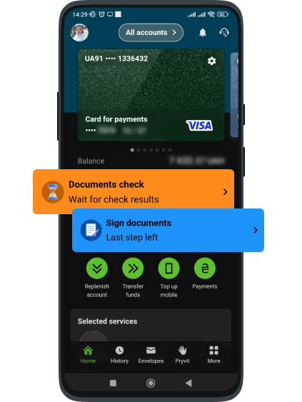 When documents are added and all the steps are passed, you will see the status: “The documents are received for verification”, then it will change to the button: “Sign the documents. Only one more step to go”. Click on the button to sign the questionnaire.