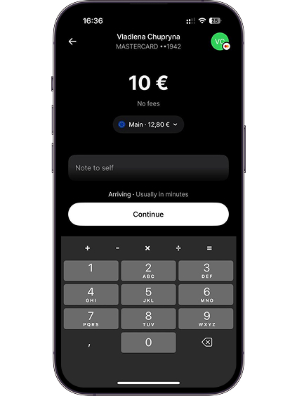 Specify the transfer amount and select the currency.