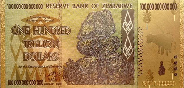 Банкнота номіналом 100 трлн зімбабвійських доларів