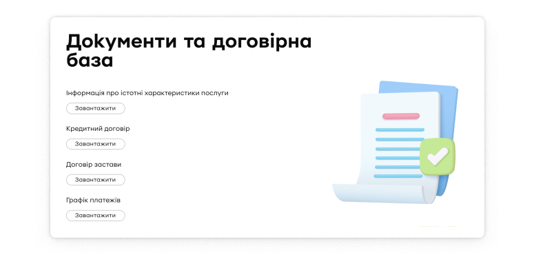Скриншот, як виглядає блок з документами на сторінці кредиту