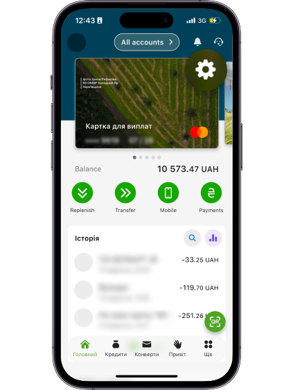 Go to card settings on the home screen of Privat24 by clicking on the gear.