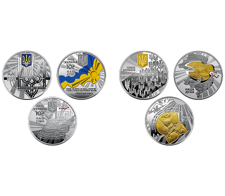 Набір із трьох срібних пам`ятних монет «Державні символи України» у футлярі