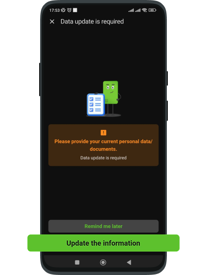 Log in to Privat24 and click the ‘Update information’ button.