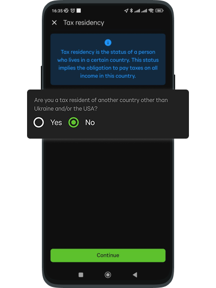 Select if you are a tax resident outside of Ukraine and/or the US.